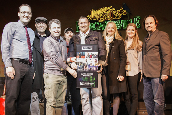 Label of the Year, Capitol Records Nashville accepts honors. Pictured (L-R): Capitol Nashville VP Promotion Shane Allen: UMG Nashville VP, Promotion David Friedman; Capitol Nashville Midwest Regional Promotion Director Brent Jones; Capitol Nashville Southwest Regional Promotion Director Jeremy Guenther; Capitol Nashville West Regional Promotion Director Paige Elliott; Capitol Nashville Promotion Coordinator Ashley Laws