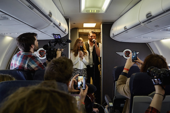 RCA Records Chris Young along with duet partner, Republic Nashvilles Cassadee Pope, give surprise Live at 35 inflight performance on Southwest Airlines inaugural flight of Tennessee One.