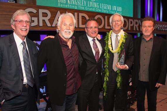 Pictured (L-R): Bob Kingsley; Kenny Rogers; Pete Fisher, VP/GM, Grand Ole Opry;  Jim Ed Norman; Don Henley