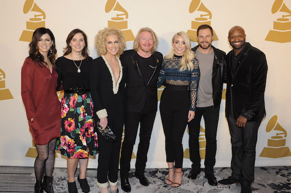 Pictured (L-R): GRAMMY nominee Karen Fairchild of Little Big Town, Recording Academy Nashville Chapter Executive Director, Alicia Warwick; GRAMMY nominee Kimberly Schlapman and Phillip Sweet of Little Big Town; GRAMMY nominee Ashley Monroe; GRAMMY nominee Jimi Westbrook of Little Big Town and Recording Academy Nashville Chapter President, Shannon Sanders. 