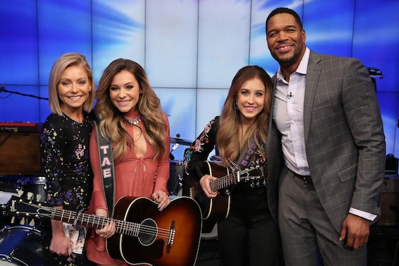 Pictured (L-R): Kelly Ripa, Tae Dye and Maddie Marlow of Maddie & Tae, Michael Strahan. Photo: David M. Russell, Disney/ABC Home Entertainment and TV Distribution