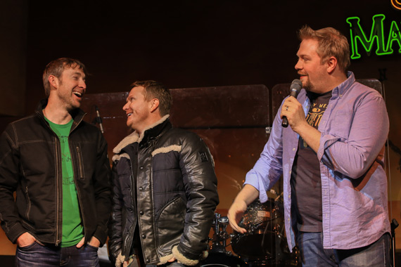 Songwriter of the Year [tie] recipients enjoy acceptance speeches. Pictured (L-R): Combustion-Warner/Chappell songwriter Ashley Gorley with SMACK Songs partners/writers Shane McAnally and Josh Osborne