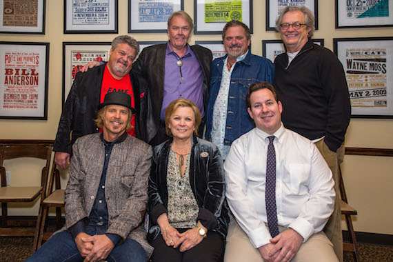 Pictured (Back row, L-R): formerPoet and Prophethonoree Craig Wiseman, Al Anderson, formerPoet and Prophet honoree Bob DiPiero, Country Music Hall of Fame and Museum CEO Kyle Young. (Front row, L-R): formerPoet and Prophet honoree Jeffrey Steele, performer Sharon Vaughn, and Country Music Hall of Fame and Museum editor Michael Gray. Photo: Kelli Dirks, CK Photo 