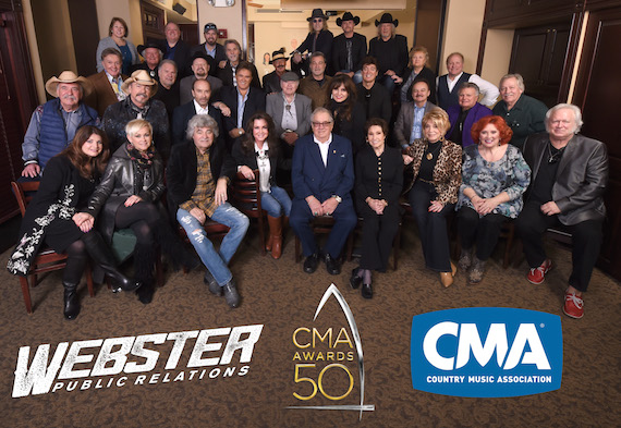 Front (L-R): Sylvia, Lorrie Morgan, Dave & Sugar's Dave Rowland, Jennifer McCarter (McCarter Sisters), Jim Halsey, Jan Howard, Jeannie Seely, Lulu Roman, T. Graham Brown. Middle (L-R): Howard Bellamy, Bill Anderson, David Bellamy, Rex Allen Jr., Gene Watson, Lee Greenwood, Moe Bandy, Sonny LeMaire (EXILE), T.G. Sheppard, Marlon Hargis (EXILE), Roy Clark, Steve Goetzman (EXILE), Deborah Allen, Ronnie McDowell, Jimmy Fortune, Leroy Van Dyke, John Conlee. Back (L-R): CMA's Sarah Trahern, WPR's Kirt Webster, Mark Wills, Big Kenny, John Rich, John Anderson, Lorraine Jordan, Collin Raye. Photo: Rick Diamond (WireImage/Getty Images), photographer; for Jeremy Westby & Kirt Webster (Webster Public Relations).