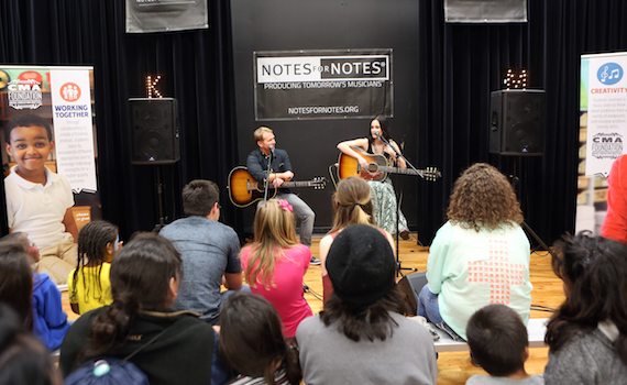 Shane McAnally and Kacey Musgraves perform for local children on behalf of the CMA Foundation at the Doris Miller Auditorium Saturday in Austin. Photo: Mario Villeda / CMA