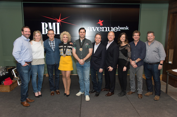 Pictured: (L-R): Sony ATVs Josh Van Valkenburg, manager Lindsay Marias, Arista Nashvilles Randy Goodman, BMI songwriters Cam and Tyler Johnson, BMIs Jody Williams, Sony ATVs Troy Tomlinson, Creative Nations Beth Laird and Pulse Recordings Scott Cutler and BMIs Bradley Collins.