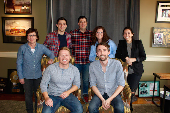 Pictured (L-R, seated): Shane McAnally, President, SMACK; Josh Jenkins, writer, SMACK/Kobalt. (Standing): Robin Palmer, VP of Creative, SMACK; Robert Carlton, Creative Director, SMACK; Jesse Willoughby, Kobalt; Stephanie Cox, Kobalt; Laura Wright Alexander, Kobalt. 