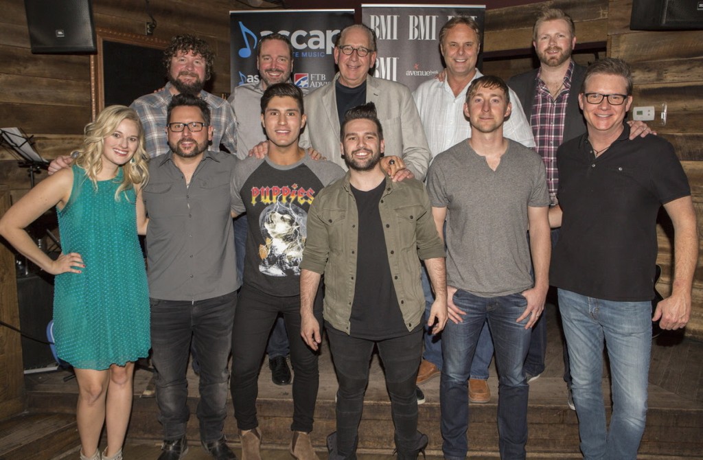 Pictured (L-R): (front) ASCAP's Beth Brinker, DeStefano, Smyers, Mooney, Gorley, BMI's Perry Howard, (back) Combustion Music's Chris Van Belkom, Sony/ATV Music Publishing's Josh Van Valkenburg, Warner Music Nashville's John Esposito and Scott Hendricks, and Warner/Chappell Music Publishing's BJ Hill. Photos by Ed Rode for ASCAP. 