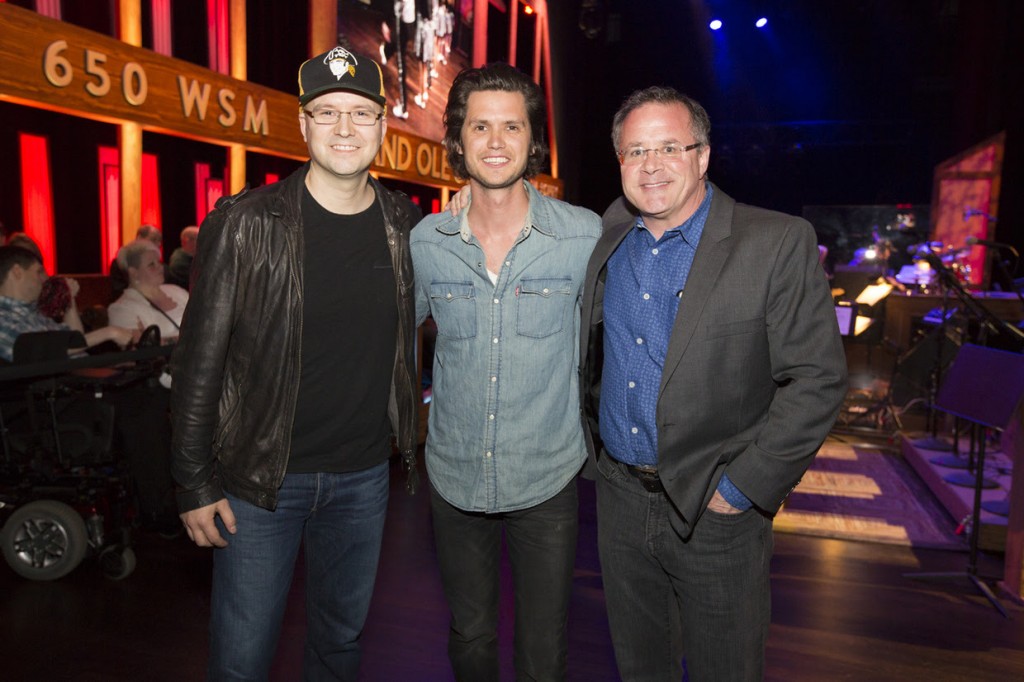 PHOTO (FROM LEFT TO RIGHT): Luke Laird (Producer/Creative Nation), Steve Moakler, Pete Fisher (Grand Ole Opry) 