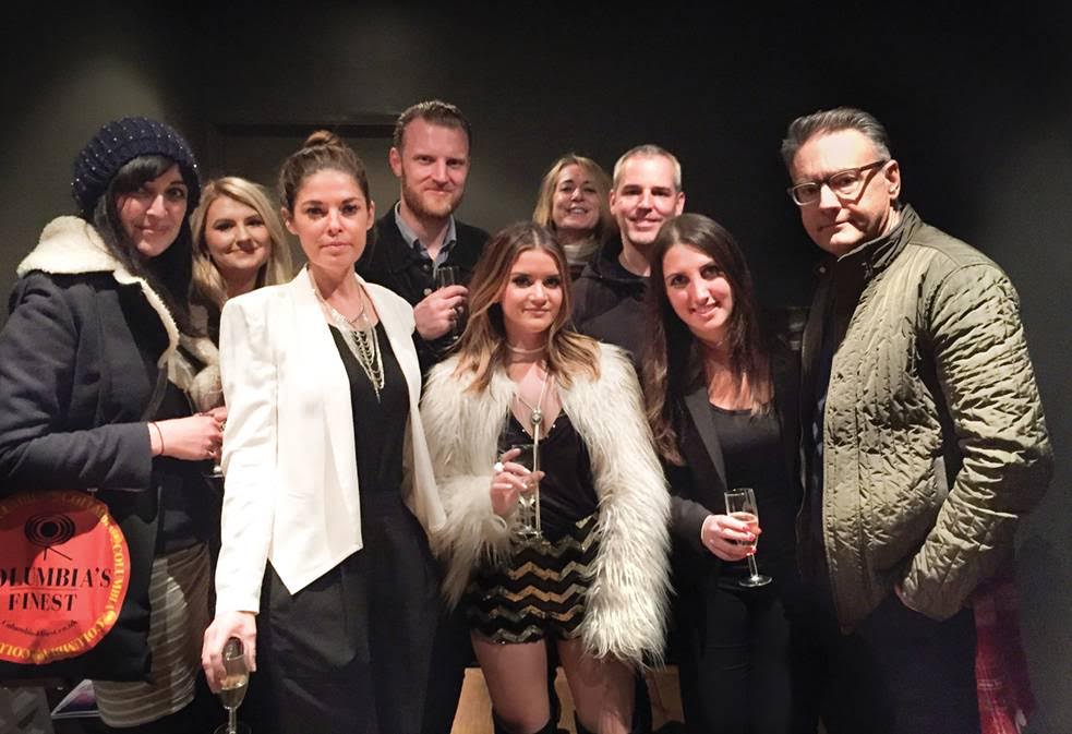 Columbia Records U.K. Co-President Alison Donald (back center) and various members of her team toast Maren Morris (front center) along with Morris manager Janet Weir (3rd from left) and Sony Music Nashvilles Chairman & CEO Randy Goodman (far right) before Morris performance at The Borderline on Monday night as part of the C2C (Country to Country) Music Festival held in London, Glasgow and Dublin. 