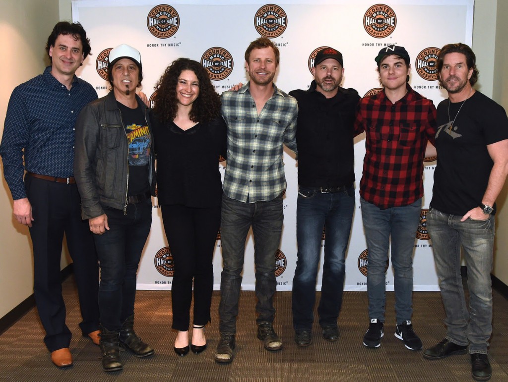 Pictured (L-R): Country Music Hall of Fame and Museum's Peter Cooper; songwriter Angelo Petraglia; Country Music Hall of Fame and Museum's Abi Tapia; Dierks Bentley; and songwriters Jon Randall, Ross Copperman, and Brett James. Photo by Rick Diamond, Getty Images for the Country Music Hall of Fame and Museum