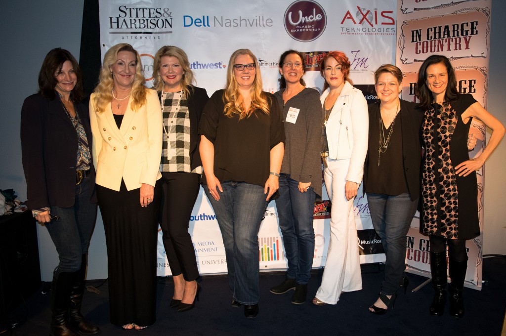 Pictured (L-R): Tracy Gershon (Rounder Records), Ree Guyer Buchanan (WrenSong Music Publishing), Marcie Allen (MAC Presents), Julie Boos (Flood, Bumstead, McCready & McCarthy), Linda Edell Howard (Adams and Reese, LLP), Sloane Scott (FLO.CO), Heather McBee (Nashville Entrepreneur Center) and Leslie Fram (CMT) celebrate a successful evening at WHO KNEW Presents: Women Who Rock Thursday, March 10 at 3rd and Lindsley. Photo: Autumn Haile