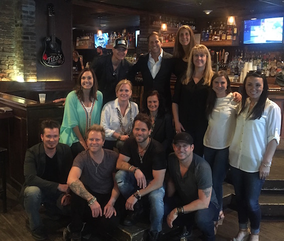 Pictured (L-R, Top Row):  CMTs Stacey Cato; BBR Music Groups Jon Loba and Lynette Garonola; (Center Row): CMTs Jennifer Danielson; Anne Oakley; Leslie Fram; Leeanne Lisk; Julia Blosil; Jordan Stephens; (Bottom Row): Parmalees Josh McSwain; Barry Knox; Matt Thomas; Scott Thomas 