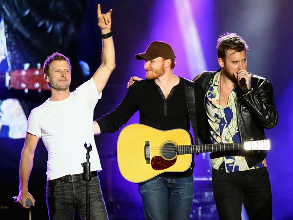 "LAS VEGAS, NEVADA - APRIL 02: (L-R) Singers Dierks Bentley, Eric Paslay and Charles Kelley perform onstage at the 4th ACM Party for a Cause Festival at the Las Vegas Festival Grounds on April 2, 2016 in Las Vegas, Nevada. (Photo by Mark Davis/Getty Images for ACM)"