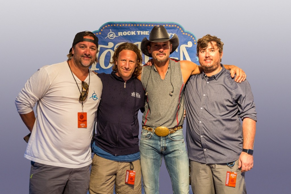  Pictured (L-R): Chris Stacey, founder, Rock The Ocean/GM, Dot Records; Evan Harrison, CEO, HUKA Entertainment; Tim McGraw; A.J. Niland, Chief Experience Officer, HUKA Entertainment