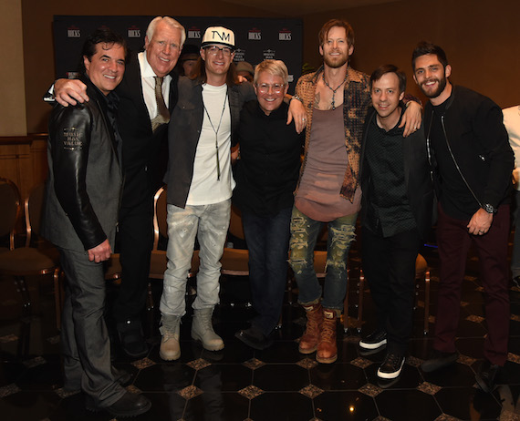 LAS VEGAS, NEVADA - APRIL 03: Big Machine Records founder Scott Borchetta and musician Thomas Rhett with guests attend the celebration of The 51st Annual ACM Awards with Big Machine Label Group at MGM Grand Hotel & Casino on April 3, 2016 in Las Vegas, Nevada. (Photo by Rick Diamond/ACM2016/Getty Images for Big Machine Label Group)