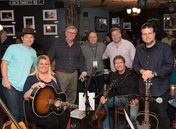 Pictured (L-R), Standing: BMI songwriter Scotty Emerick, BMIs Phil Graham, Jody Williams and Bradley Collins, BMI songwriter Bobby Tomberlin. Seated: BMI songwriters Leslie Satcher and Mac Davis. 