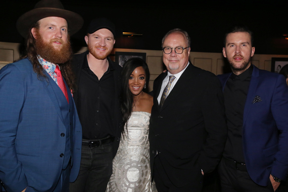 Pictured (L-R): ACM nominees John Osborne, Eric Paslay and Mickey Guyton, UMG Nashville Chairman and CEO Mike Dungan and ACM nominee TJ Osborne.