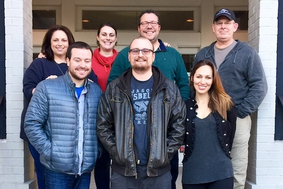 PHOTO: Pictured L to R, back row  Cyndi Forman, UMPG Nashville VP, Creative; Missy Wilson, UMPG Nashville Sr. Creative Director; Kent Earls, EVP/GM, UMPG Nashville; Ron Stuve, UMPG Nashville VP A&R; L to R, front row  Travis Gordon, UMPG Nashville Sr. Creative Director; Mark Fuhrer; Rachel Winston, Droptine A&R Manager