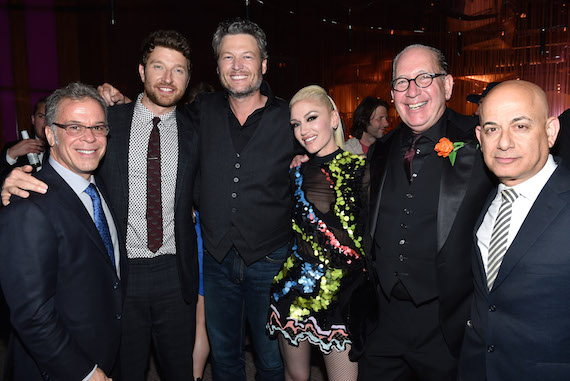 Pictured (L-R): Rac Clark (RAC Clark, Executive Producer ACM Awards), Brett Eldredge, Blake Shelton, Gwen Stefani, John Esposito (President & CEO, WMN), Jack Sussman (EVP Specials, Music & Live Events, CBS Entertainment) 