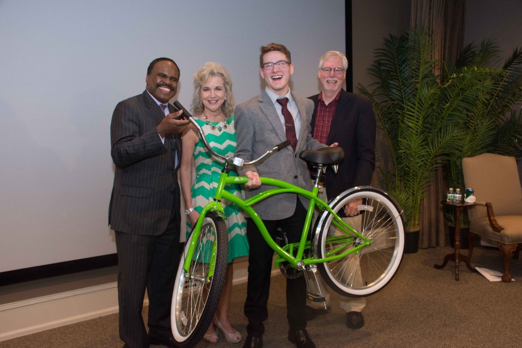 Pictured (L-R):  Student Emmy Awards Host/Channel 5s Lelan Statom,  NATAS VP/Regions Banks Lisa Harless, Winning student Bryan Scott of Germantown High School in Memphis, TN, and Clifton Hunt, NATAS Nashville President and News Channel 5 editor. Photo:  Tommy Lawson