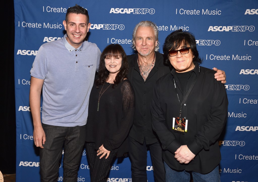 Pictured (L-R): ASCAP Pop/Rock VP Marc Emert-Hunter, singer Pat Benatar, musician Neil Giraldo and ASCAP Membership EVP John Titta attend the 2016 ASCAP "I Create Music" EXPO. Photo by Lester Cohen/Getty Images for ASCAP