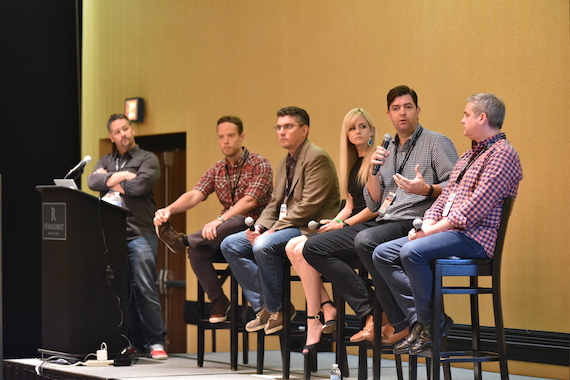 From left: Wayne Leeloy (G7 Entertainment Marketing), Brad Turcotte (Universal Music Group Nashville), Eric Scheirer (Bose), Megan Sykes (CAA), Jim Stabile (Vector Management), and Barry OConnell (Marketing Professional) speak during the Brand & Strategic Partnerships Summit. 