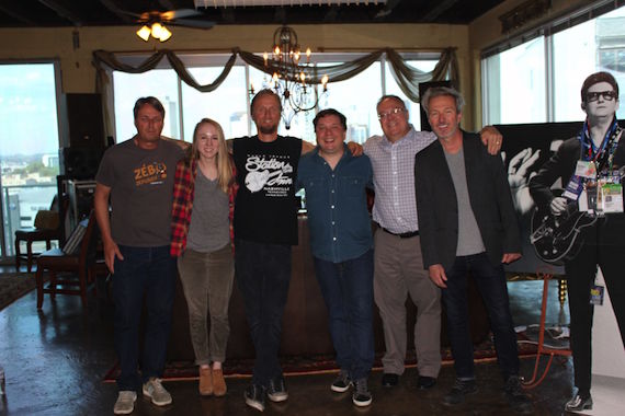 Pictured (L-R): Chuck Fleckenstein (GM and COO, Still Working Music), Chelsea Kent (Creative Director, Still Working Music), Alex Orbison (President, Still Working Music), Gordie Sampson, Derek Crownover (Gordie Sampsons attorney, Dickinson Wright), Tommy Lee James (CCO, Still Working Music)