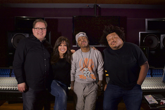 Pictured (L-R): Jason Deere, Marie Osmond, SisQ (Dru Hill) and engineer Josh Connelly at Audio Mix House in Las Vegas, Nevada. 