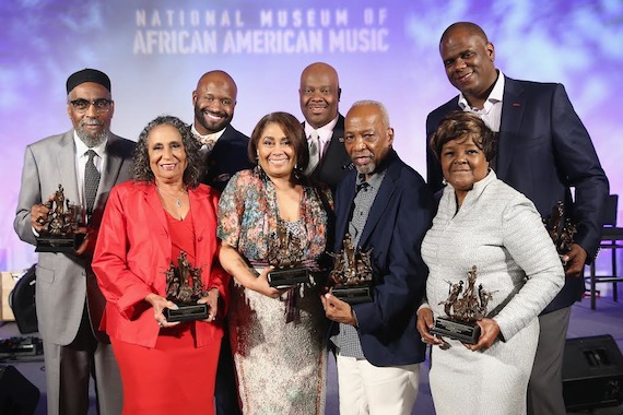 Pictured (Back Row, L-R): Kenneth Gamble, Shannon Sanders, H. Beecher Hicks III, Jon Platt. (Front Row, L-R): Cathy Hughes, Dyana Williams, Leon Huff, Shirley Caesar, Photo: Terry Wyatt/Getty Images for National Museum of African American Music