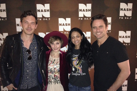 Pictured (L-R): Sam Palladio, Clare Bowen, Nash FM 94.7's Shila, Charles Esten. 