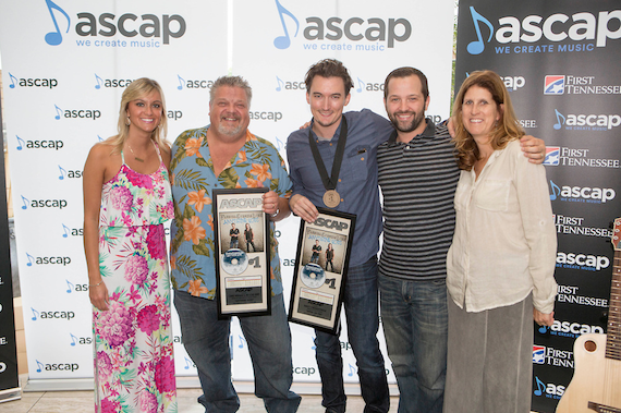 Matt Dragstrem poses with Big Loud Mountain team. Pictured (L-R): Jordan Kolodka, Craig Wiseman, Matt Dragstrem, Matt Turner, Kimberly Gleason. Photo: Ed Rode