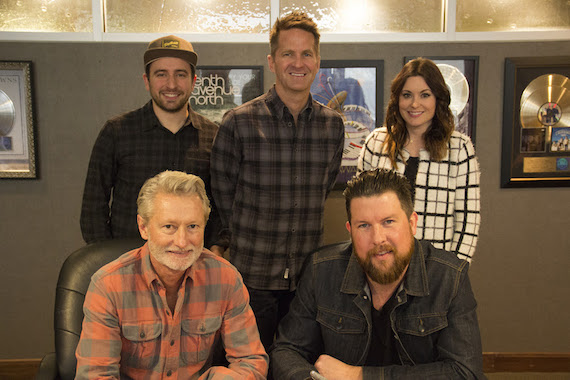 Pictured (Standing, L-R): Jonathan Smith, Essential Music Publishing; Blaine Barcus, Vice President of A&R, Provident Label Group; Karrie Dawley, Creative Director. Seated (L-R): Terry Hemmings,m President/CEO, Provident Music Group; Zach Williams 