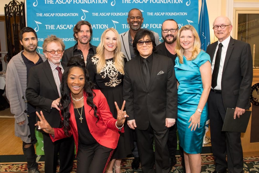 Pictured (L-R): Savan Kotecha, ASCAP President Paul Williams, Priscilla Renea, Brett James, MoZella, Brian McKnight, ASCAP EVP of Membership John Titta, Desmond Child, ASCAP CEO Beth Matthews, Randy Goodrum. 