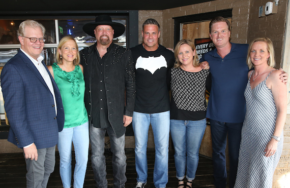 Pictured (L-R): Stuart Dill, VUMC Entertainment Industry Liaison Director; Elizabeth Roof, Senior Research Specialist, Vanderbilt Kennedy Center; Eddie Montgomery; Troy Gentry; Lisa Lee, SVP Creative & Content Production; John Dennis, Dennis Entertainment; Alicia Lanier Jones, Dennis Entertainment 