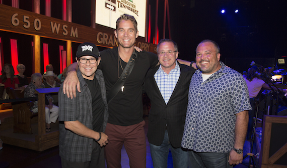 Pictured (L-R): Big Machine Label Group's Jimmy Harnen, Brett Young, Grand Ole Opry's Pete Fisher and Red Light Management's Van Haze