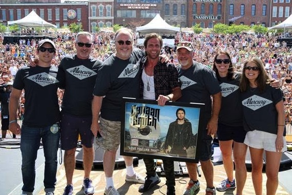 Left to Right: UMG Nashville's Bryan Chisholm, UMG Nashville SVP A&R Brian Wright, UMG Nashville Chairman and CEO Mike Dungan, Mercury Nashvilles Canaan Smith, Mercury Nashville VP Promotion Damon Moberly, UMG Nashvilles Amanda Good, UMG Nashvilles Kelli Porter. Photo: Alan Poizner 