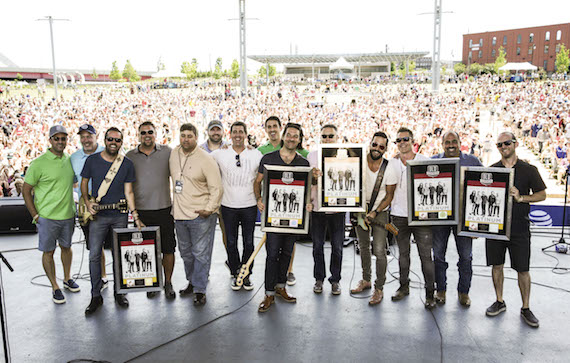 Pictured (L-R): Mike Betterton (MHM), Keith Gale (SMN), Brad Tursi (Old Dominion member), Storme Warren (SiriusXM The Highway), Jim Catino (SMN), Nate Ritches (MHM), Ken Robold (SMN), Will Hitchcock (MHM), Geoff Sprung (Old Dominion member), Randy Goodman (SMN), Matthew Ramsey (Old Dominion member), Trevor Rosen (Old Dominion member), Paul Barnabee (SMN), Whit Sellers (Old Dominion member). Photo: Courtesy of the CMA