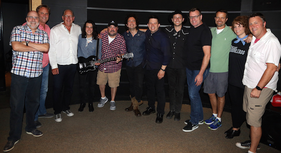 Pictured (L-R): Kevin Herring (SVP Promotion), Scott Hendricks (EVP A&R), John Esposito (Chairman & CEO, WMN), Diego Navaira (The Last Bandoleros), Chris Palmer (VP Promotion), Jerry Fuentes (The Last Bandoleros), Martin Kierszenbaum (Cherrytree Music Company), Derek James (The Last Bandoleros), Peter Strickland (EVP & GM, WMN), Chad Schultz (VP, Radio & Interactive Mktg.), Lisa Ray (VP, Brand Management), Tom Martens (Director, National Promotion) 