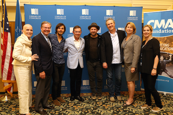 Pictured (L-R): Library of Congress Chief of Music Division Susan H. Vita, Jim Free, Charlie Worsham, CMA Foundation Board Chairman Joe Galante, Kristian Bush, Jim Collins, CMA CEO Sarah Trahern and CMA Board Member Jennie Smythe.