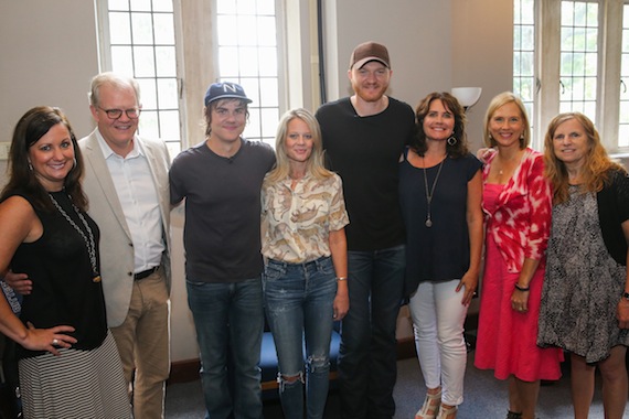 Pictured (L-R) Lori Badgett, ACM Lifting Lives President; Stuart Dill, VUMC Entertainment Industry Liaison; Ross Copperman, songwriter/producer; Tiffany Moon, EVP, Academy of Country Music; Eric Paslay; Lorie Lytle, ACM Lifting Lives Board; Elizabeth Roof, Senior Research Specialist, Vanderbilt Kennedy Center; Dr. Elisabeth Dykens, Associate Director of Vanderbilt Kennedy Center for Research on Human Development. Photo by Terry Wyatt/Getty Images for Academy of Country Music