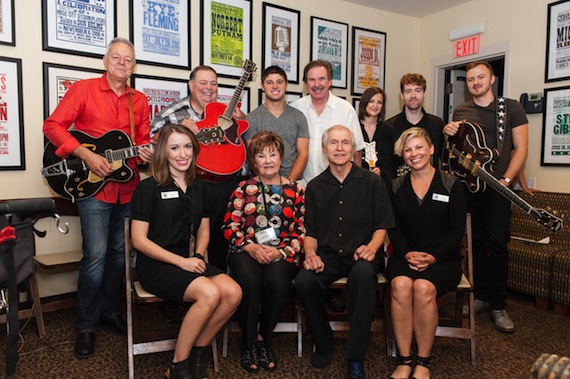 Pictured (Back row, L-R): Tommy Emmanuel, Eddie Pennington, Lucas Thomas, Tom Doyle, Striking Matches Sarah Zimmerman and Justin Davis, and Joe Robinson; (Front row, L-R): Country Music Hall of Fame and Museums Abigail St. Pierre, Dinah Gretsch, Fred Gretsch, and the Country Music Hall of Fame and Museums Ali Tonn. Photo by Carissa Riccardi