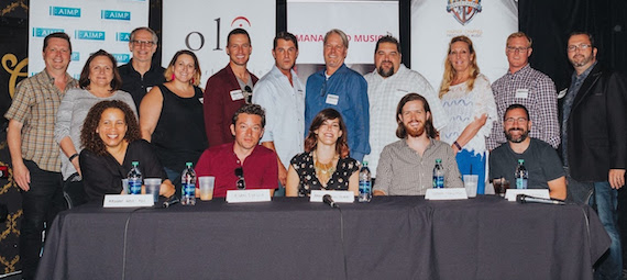 Pictured (Row 1, L-R): Madonna Wade-Reed, Adam Ehrlich, Amanda Krieg Thomas, Stephen Stallings, Daniel Kuypers. (Row 2, L-R): John Allen (New West Records), Denise Nichols (The Primacy Firm), Craig Currier (peermusic), Kari Barnhart (5/3 Bank), Brad Peterson (5/3 Bank), Michael Martin (ASCAP), Randy Wachtler (Warner/Chappell Production Music), Tim Fink (SESAC), Ree Guyer Buchanan (AIMP Treasurer/Wrensong Music), John Ozier (AIMP Ex. Dir./ole), Randall Foster (ole) // Photo Credit: Amy Allmand 