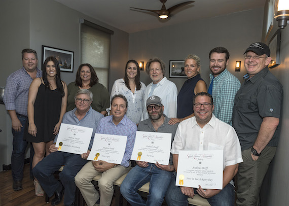 Pictured (L-R): Front Row: BMIs Phil Graham and Jody Williams, BMI songwriter Andrew Dorff, Universal Music Publishings Kent Earls. Back Row: BMIs Bradley Collins, business manager Anna Marsh, Universal Music Publishings Cindi Forman, Missy Roberts, BMI Songwriter Steve Dorff, BMIs Leslie Roberts, Universal Music Publishings Travis Gordon and Ron Stuve. Photo: Steve Lowry 