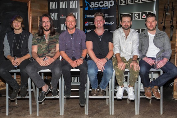 Pictured (L-R): Michael Tyler, Alexander Palmer, Dierks Bentley, Josh Mirenda, Dave Kuncio, Jaron Boyer. Photo: Ed Rode