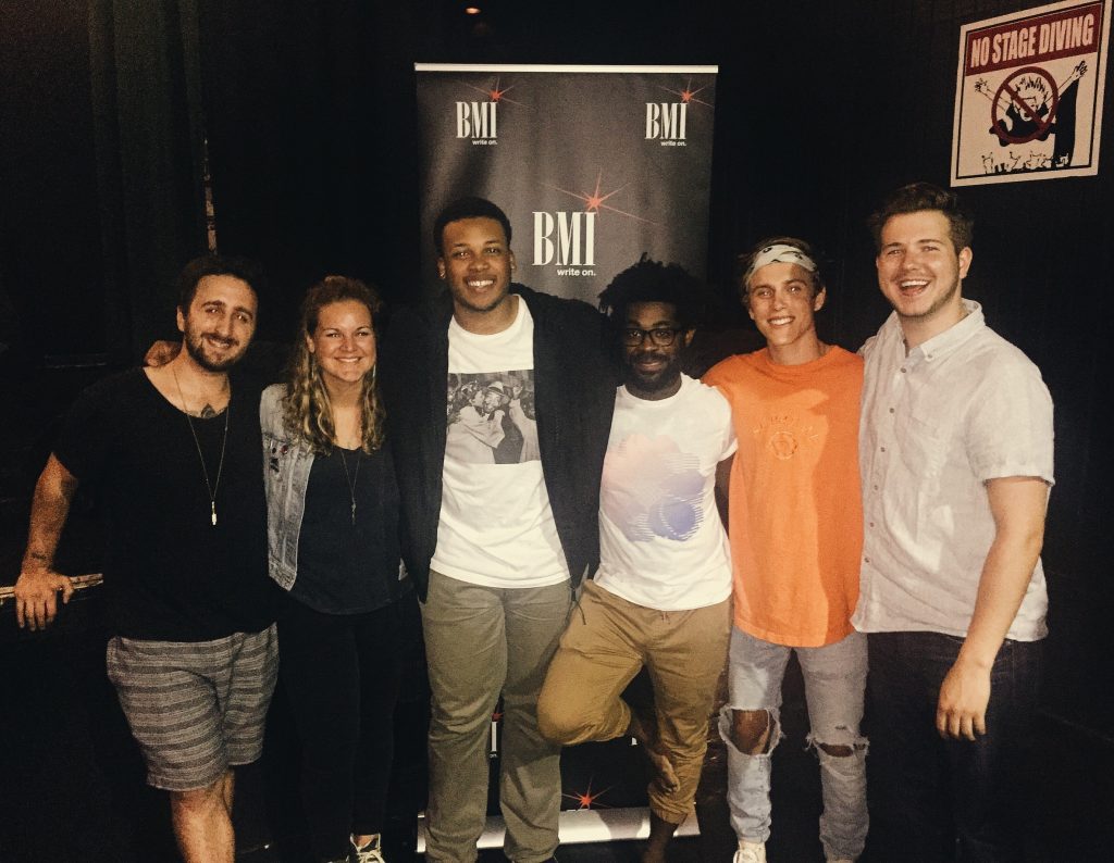 Pictured (L-R): Atlantic Records' Chris Martignago, BMI's Nina Carter, BMI songwriters CAMM, R. Lum. R. and Zach Taylor and BMI's Josh Tomlinson. 