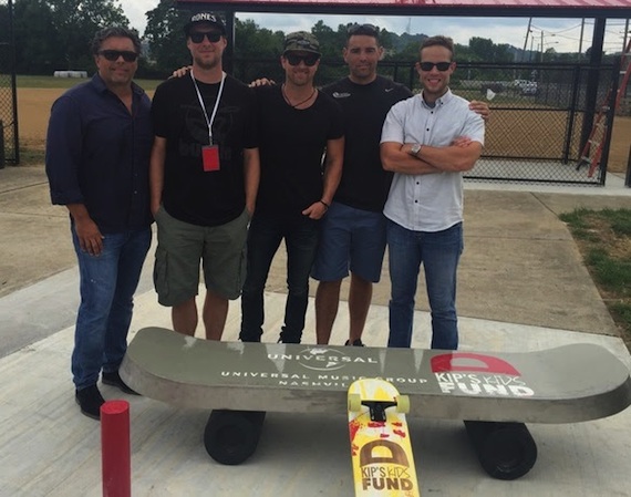 Pictured (L-R): Shawn McSpadden, Red Light Management; Ryan Daughtridge, Bustin Boards; Kip Moore; John Hunter, American Ramp Co. (ARC); Brad Turcotte, UMG Nashville