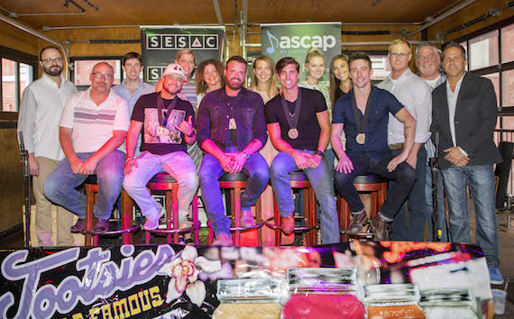 Pictured (L-R): (front row) George, Wilson, Houser, King, Rogers, (back row) Razor & Tie's Brad Kennard, Black River's Dave Pacula, SESAC's Shannan Hatch, Magic Mustang's Juli Newton-Griffith and Lydia Schultz, ASCAP's Beth Brinker, Black River's Kelly Bolton, Ole's John Ozier, and Broken Bow Records' Carson James and Jon Loba.