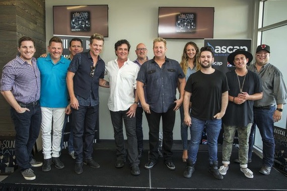 Pictured (L-R): John Zarling, BMLG SVP Partnership Marketing and Promotion; Jay DeMarcus; Erik Powell, Big Machine Records National Director of Radio Promotion; Joe Don Rooney; Scott Brochetta, BMLG President and CEO; Jack Purcell, Big Machine Records SVP Promotion; Gary LeVox; Evyn Mustoe, ASCAP Associate Creative Director; Bradley Collins, BMI Executive Director. Photo: John Russell