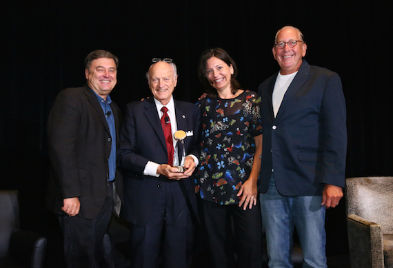  Pictured (L-R): Lon Helton, CMA Board member; Bill Denny; Sally Williams, General Manager, Ryman Auditorium and CMA Board President; and John Esposito, President/CEO, Warner Music Nashville and CMA Board Chairman. Photo: Kayla Schoen / CMA